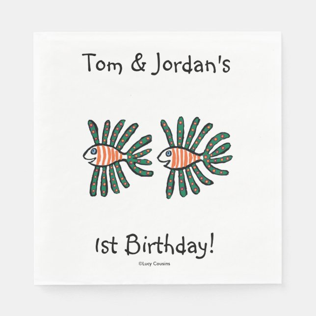 Grüne und orangefarbene Zwillingsfische Serviette (Vorderseite)