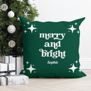 Grüne und Retro-Stars Frohe und helle Weihnachte Kissen