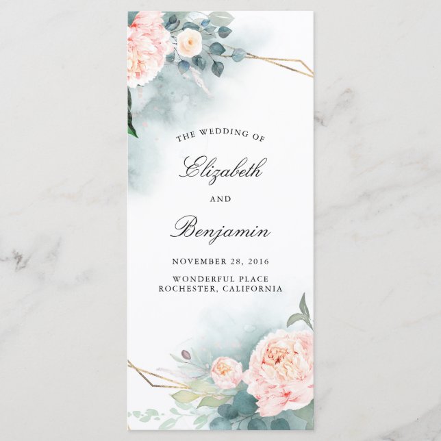 Grüne und rosa Blume Hochzeitsprogramme Programm (Vorderseite)