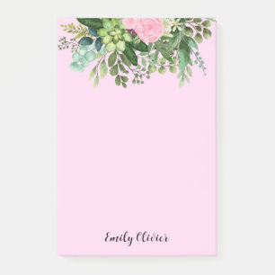 Grüne und rosa Blume - Individuelle Name Post-it Klebezettel