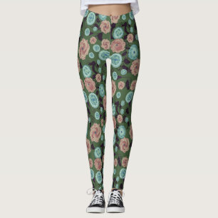 Grüne und rosa Blumenleggings Leggings