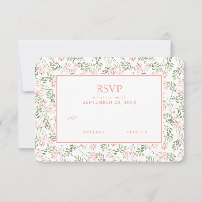Grüne und rosa Botanische Aquarellfarbe - Hochzeit RSVP Karte (Vorderseite)