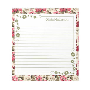 Grüne und rosa Floralgrenzen Notizblock