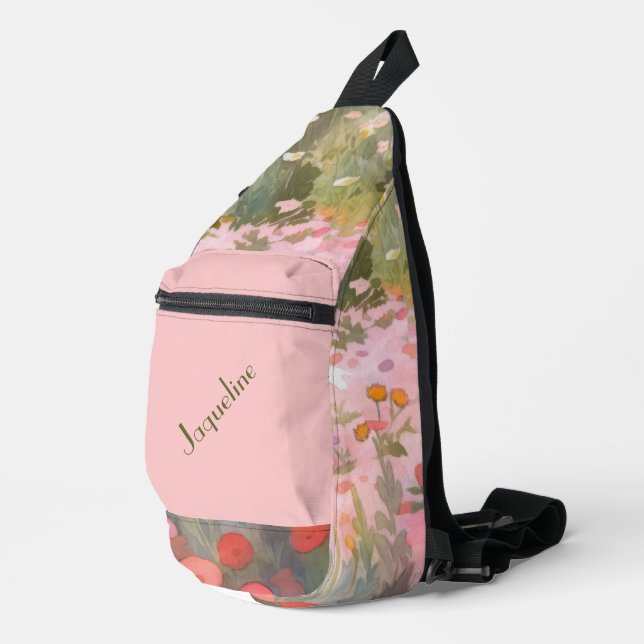 Grüne und rosa Frühlingshintergrund Crossbody Bag (Rechte Ecke)