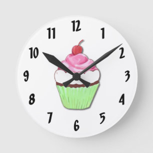 Grüne und rosa Kuchen-Wanduhr Runde Wanduhr