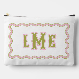 Grüne und rosa maßgeschneiderte gewellte Monogramm Zubehörtasche