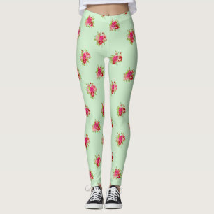Grüne und rosa Rosenknospen Blumen Frauenleggings Leggings