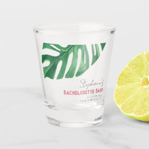 Grüne und rosa Tropische Monstera Bachelorette Schnapsglas