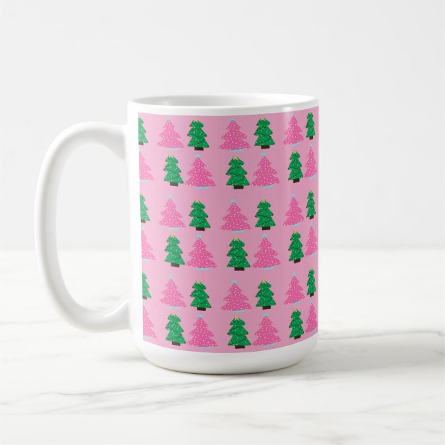 Grüne und rosa Weihnachtsbäume Kaffeetasse (Links)