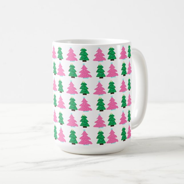 Grüne und rosa Weihnachtsbäume Kaffeetasse (VorderseiteRechts)