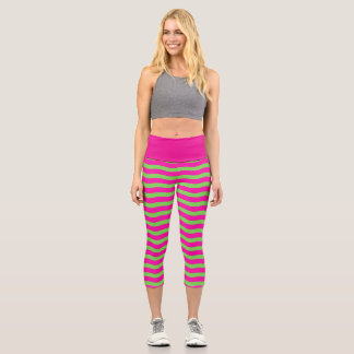 Grüne und rosa wellige Streifen Capri Leggings