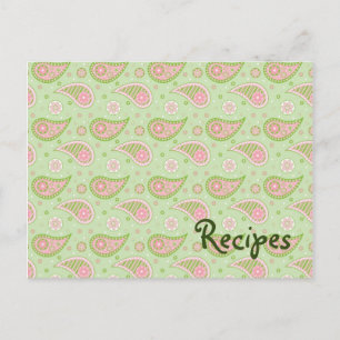 Grüne und rosafarbene Paisley-Rezept Postkarte