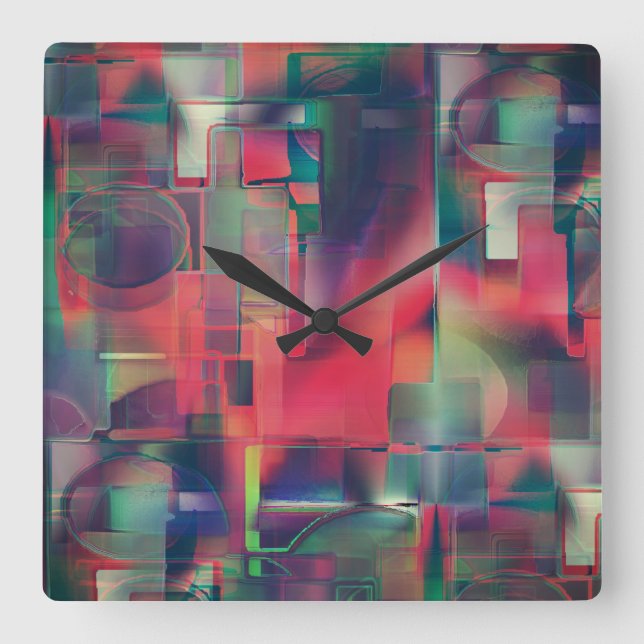 Grüne und rote Bildschichten und ein leichter Wand Quadratische Wanduhr (Vorderseite)