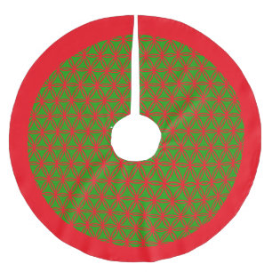 Grüne und rote Blume des Lebens Polyester Weihnachtsbaumdecke