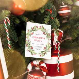 Grüne und rote Blumenreste Weihnachtseinladung Einladung