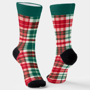 Grüne und rote karierte Weihnachts-Socken mit Name Socken