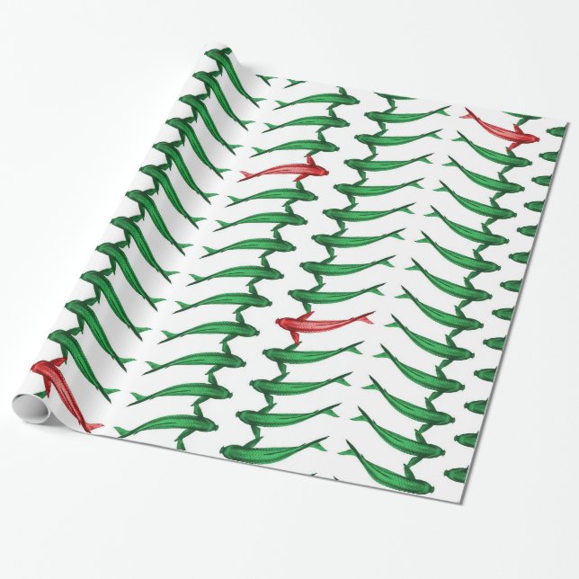 Grüne und rote Koi Fisch-Geschenk-Verpackung Geschenkpapier (Ungerollt)
