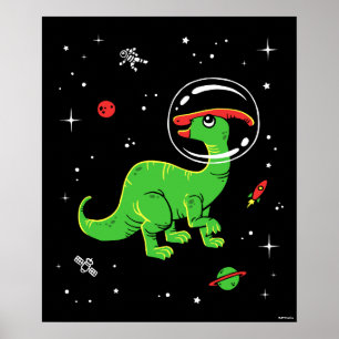 Grüne und rote Parasaurolophus Dinos im Weltraum Poster