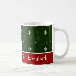 Grüne und rote Schneeflocke-personalisierte Tasse