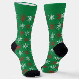 Grüne und rote Schneeflocken Weihnachtssocken mit Socken