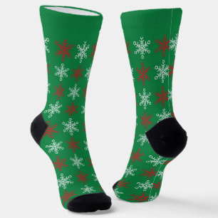 Grüne und rote Schneeflocken Weihnachtssocken mit  Socken