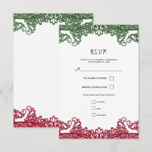 Grüne und rote Spitze Elegante Fiesta Hochzeit RSV RSVP Karte