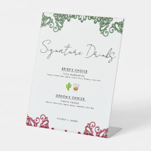 Grüne und rote Spitzen-Fiesta-Hochzeitssignaturget Sockelschild