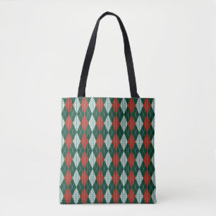 Grüne und rote Strick-Optik-Tasche mit All-Over-Pr