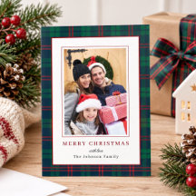 Grüne und rote Tartan-Rahmen-Weihnachtsfoto