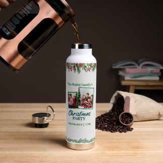 Grüne und rote Vintage-Foto-Familien-Weihnachtsfei Trinkflasche