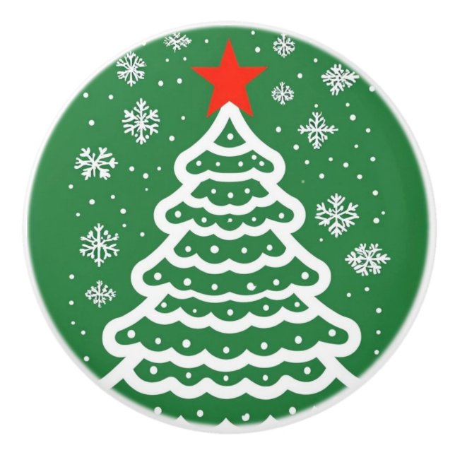 Grüne und rote Weihnachten Keramikknauf (Vorderseite)