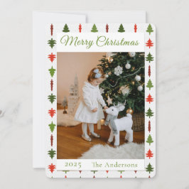 Grüne und rote Weihnachtsbaum-Foto Feiertagskarte
