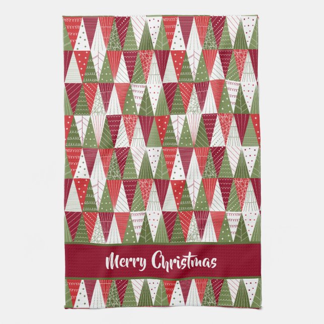 Grüne und rote Weihnachtsbäume Geschirrtuch (Vertikal)