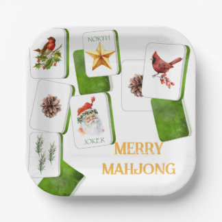 Grüne und rote Weihnachtsfliesen für Mahjong-Party Pappteller