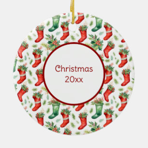 Grüne und rote Weihnachtsstrümpfe Keramik Ornament