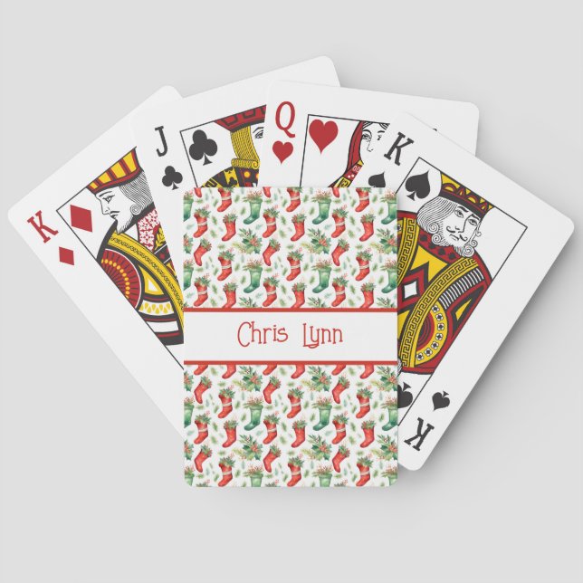 Grüne und rote Weihnachtsstrümpfe Spielkarten (Rückseite)