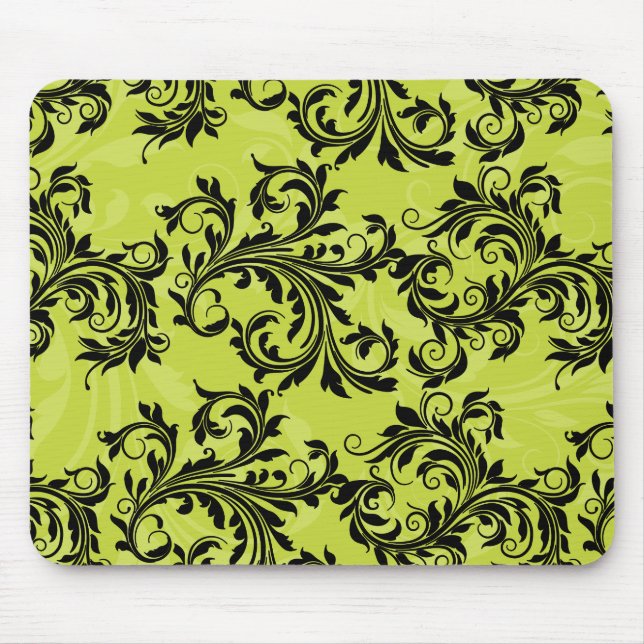 Grüne und schwarze blättrige Scroll-Mauspad Mousepad (Vorne)