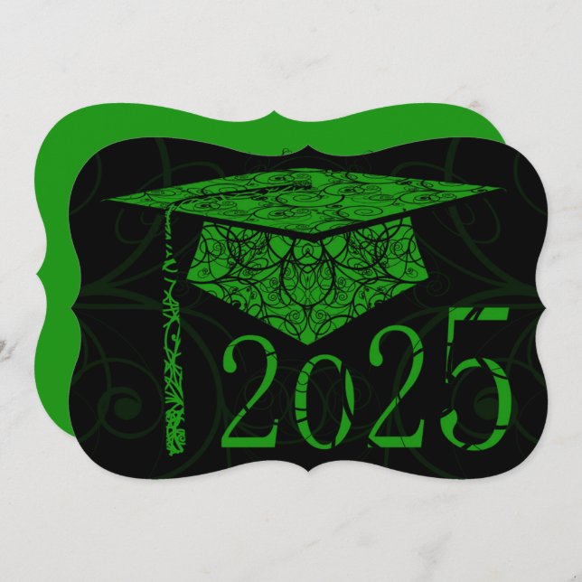Grüne und schwarze Blütendecke 2025 Graduationspar Einladung (Vorne/Hinten)