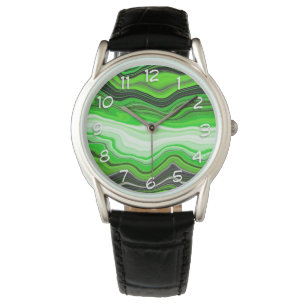 Grüne und schwarze Marmor wie gestreifte Fluid Art Armbanduhr