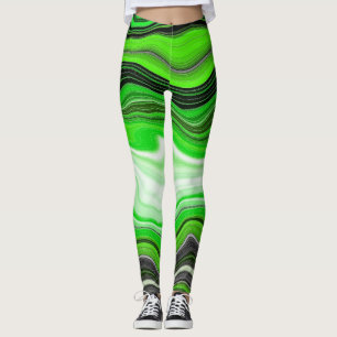 Grüne und schwarze Marmor wie gestreifte Fluid Art Leggings