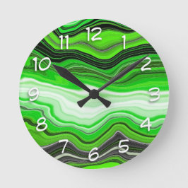 Grüne und schwarze Marmor wie gestreifte Fluid Art Runde Wanduhr