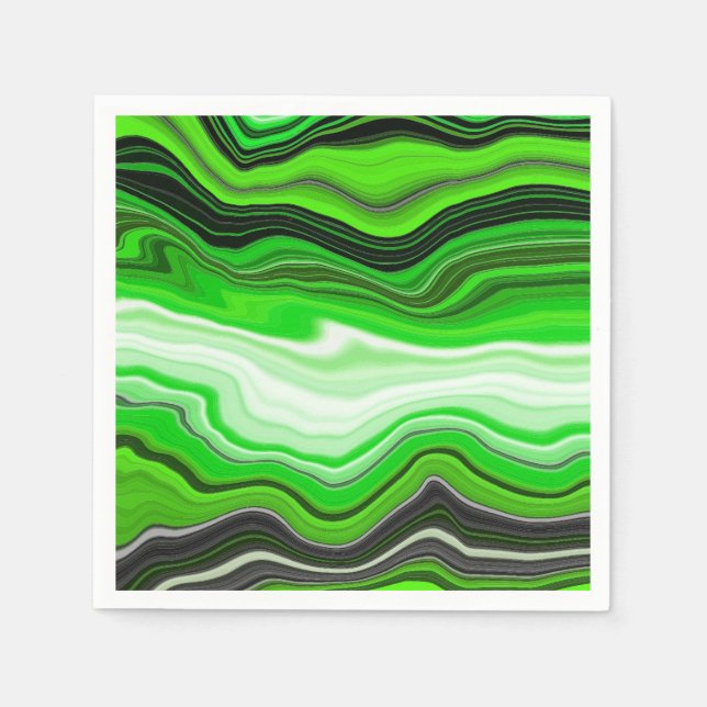 Grüne und schwarze Marmor wie gestreifte Fluid Art Serviette (Vorderseite)