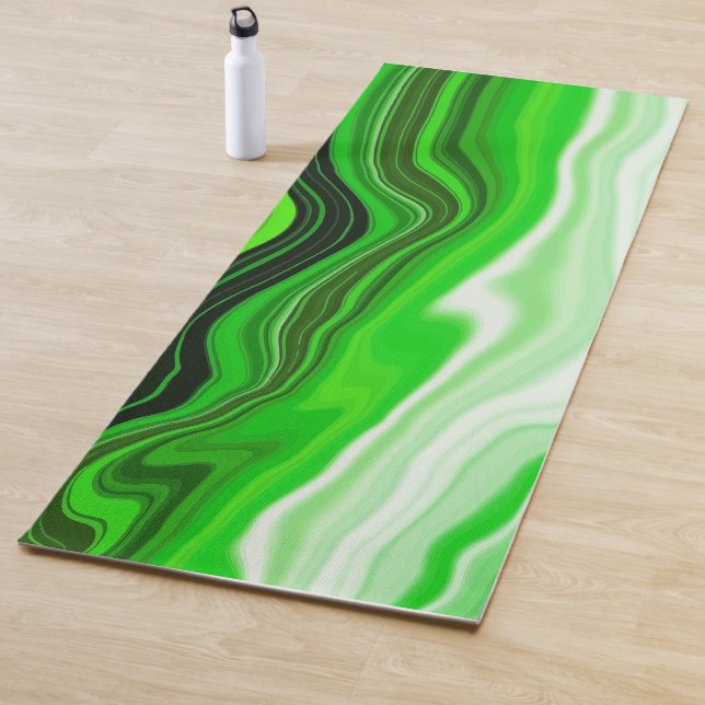 Grüne und schwarze Marmor wie gestreifte Fluid Art Yogamatte (Beispiel)