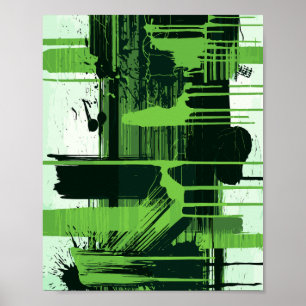 Grüne und schwarze Pinselstriche auf weißem Hinter Poster
