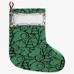 Grüne und schwarze Spitzen-Weihnachtsstrumpf oder  Großer Weihnachtsstrumpf