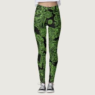 Grüne und schwarze Totenkopf-Leggings Leggings