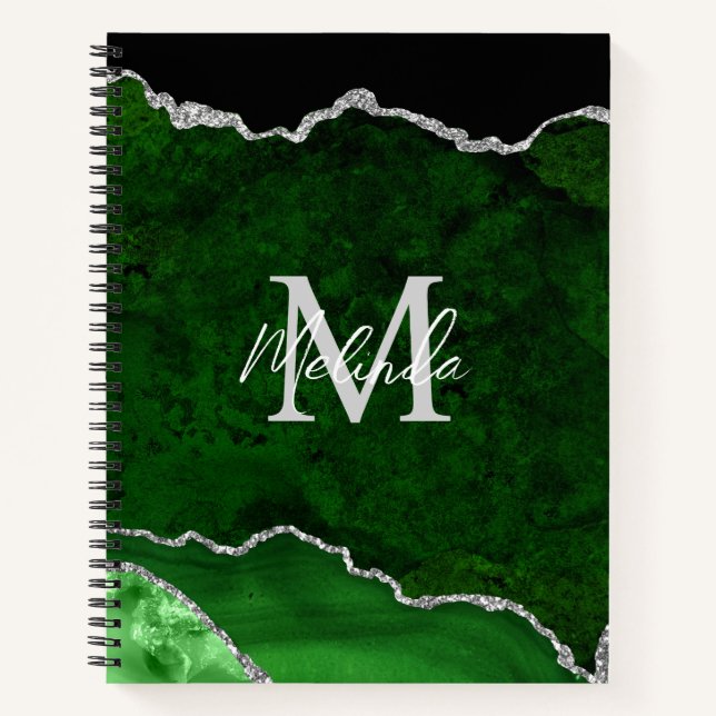 Grüne und silberne Marmor-Achat Notizbuch (Vorderseite)