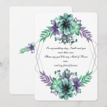 Grüne und violette Aquarell-Blumen Brautjungfer
