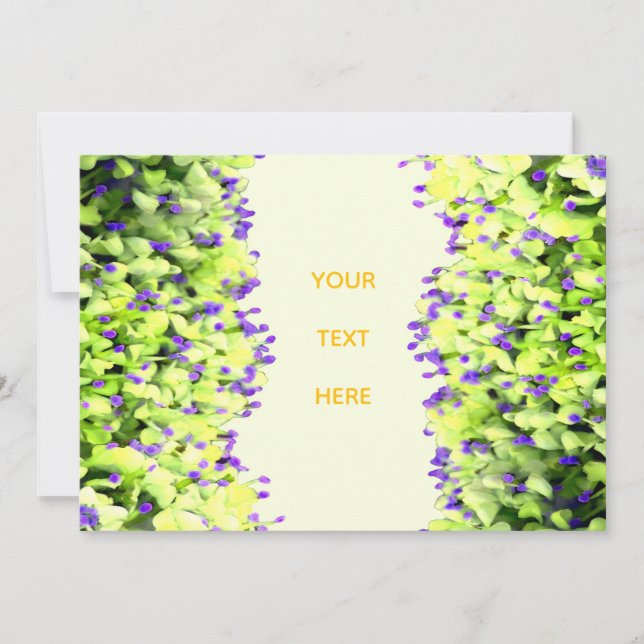 grüne und violette Blüten Einladung (Vorderseite)