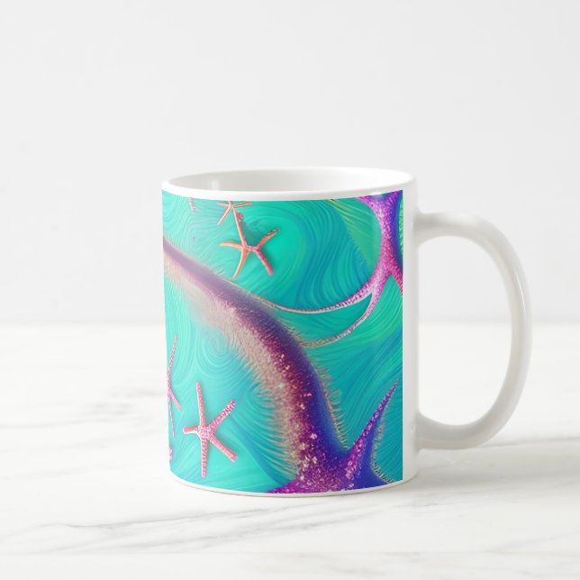 Grüne und violette Seesterne Strandlebend  Kaffeetasse (Rechts)